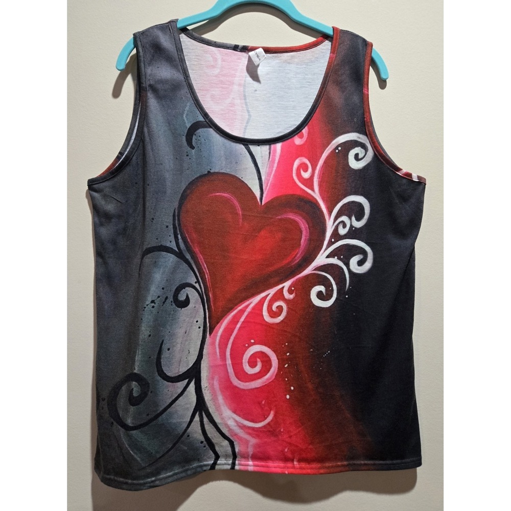 CHIC YEA Womens XL Heart Graphic Tank Top NWOT Red Pink Black Sleeveless Comfy